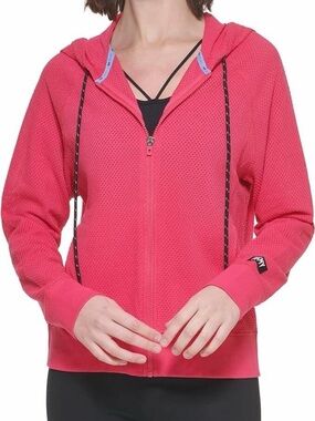 **NWT** DKNY Hot Pink/Coral Mesh Zip Hoodie Jacket